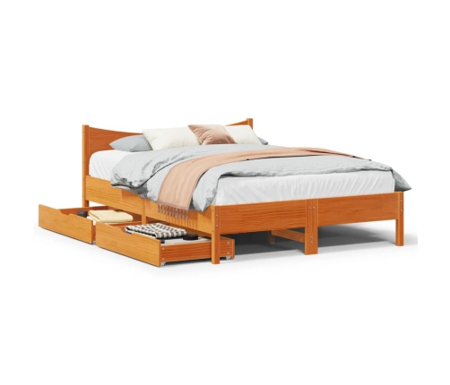 Estructura cama con cajones madera pino marrón cera 135x190 cm