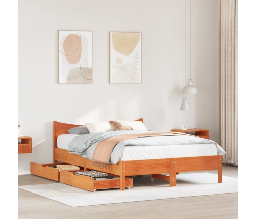 Estructura de cama con cajones madera pino marrón 120x190 cm