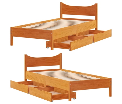 Estructura cama con cajones madera maciza pino marrón 90x190 cm