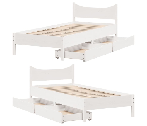 Estructura cama con cajones madera maciza pino blanco 75x190 cm