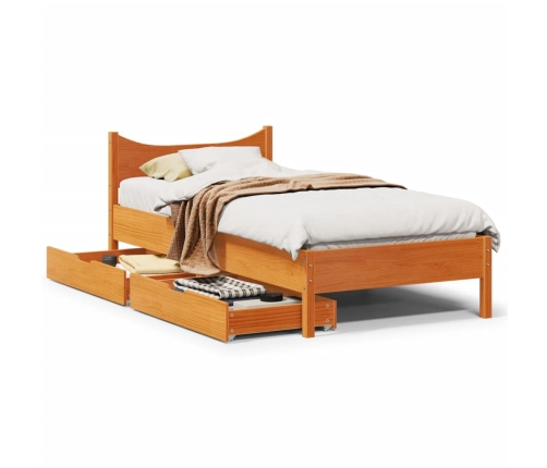 Estructura de cama con cajones madera de pino marrón 75x190 cm