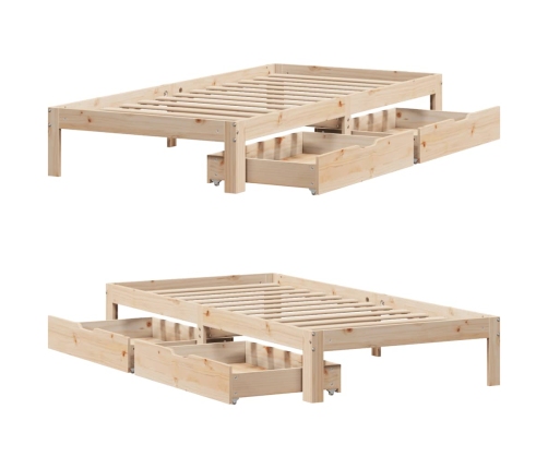 Estructura de cama con cajones madera maciza de pino 90x200 cm