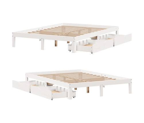 Estructura de cama con cajones madera de pino blanca 160x200 cm