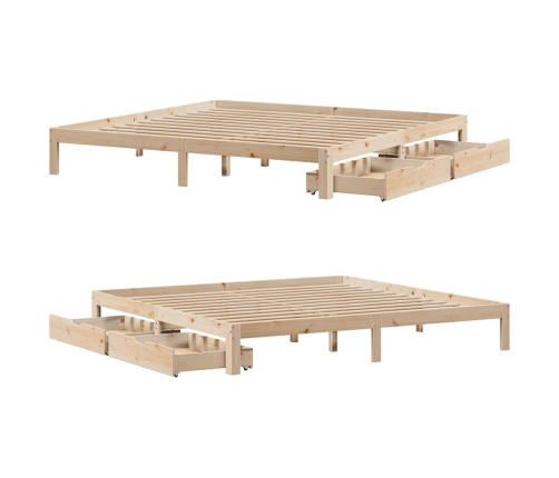 Estructura de cama con cajones madera maciza de pino 200x200 cm