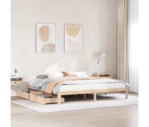 Estructura de cama con cajones madera maciza de pino 200x200 cm