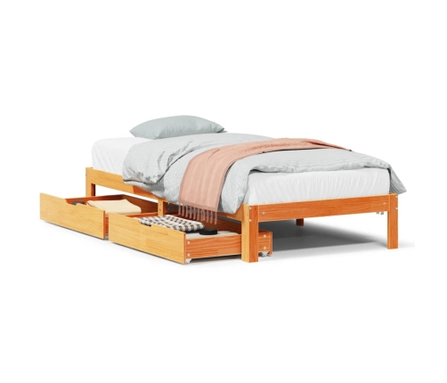 Estructura de cama con cajones madera de pino marrón 75x190 cm