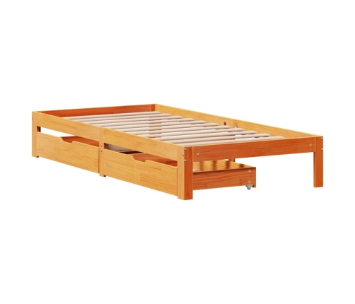 Estructura de cama con cajones madera de pino marrón 75x190 cm