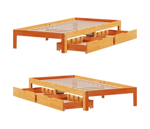 Estructura de cama con cajones madera de pino marrón 75x190 cm