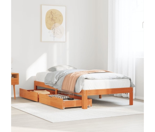 Estructura de cama con cajones madera de pino marrón 75x190 cm