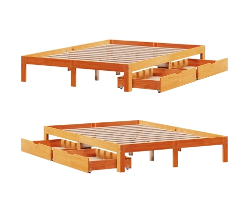 Estructura de cama con cajones madera pino marrón 120x190 cm