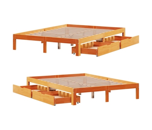 Estructura cama con cajones madera pino marrón cera 135x190 cm