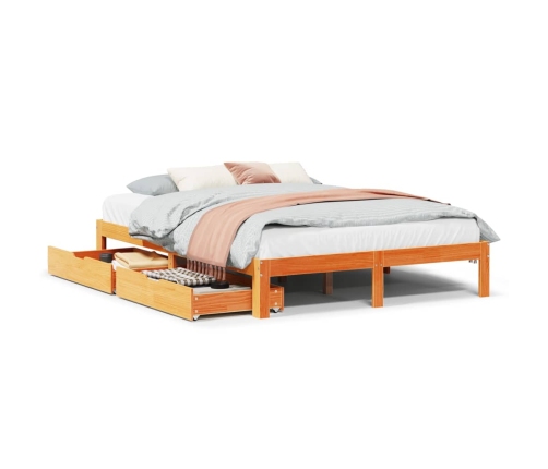 Estructura cama con cajones madera pino marrón cera 140x190 cm