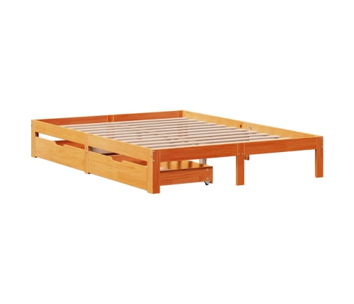 Estructura cama con cajones madera pino marrón cera 140x190 cm