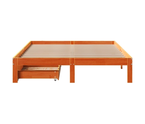 Estructura cama con cajones madera pino marrón cera 140x190 cm
