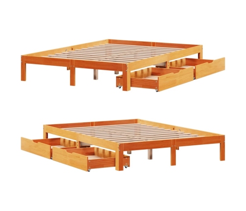Estructura cama con cajones madera pino marrón cera 140x190 cm