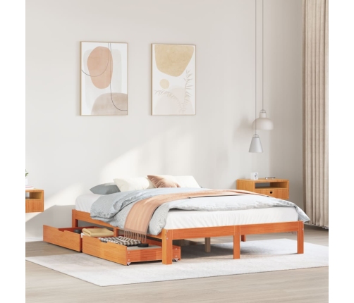 Estructura cama con cajones madera pino marrón cera 140x190 cm