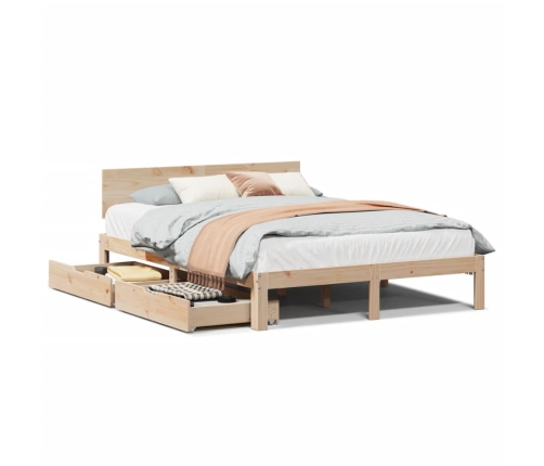 Estructura de cama con cajones madera maciza de pino 135x190 cm