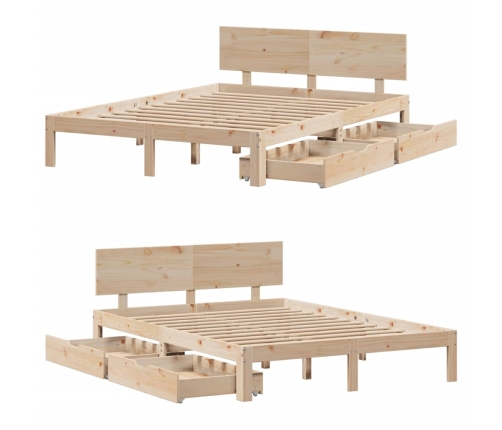 Estructura de cama con cajones madera maciza de pino 135x190 cm