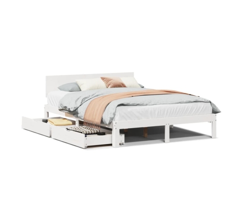 Estructura de cama con cajones madera de pino blanca 135x190 cm