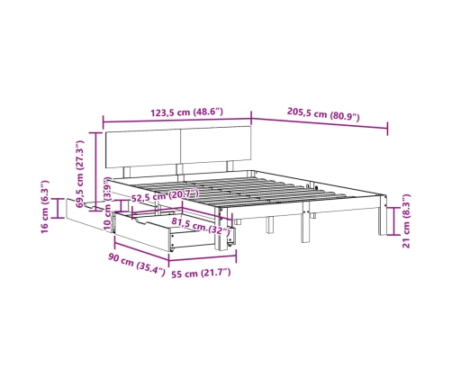 Estructura de cama con cajones madera maciza de pino 120x200 cm