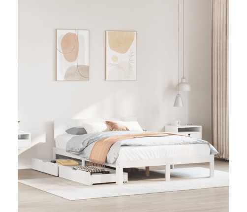 Estructura de cama con cajones madera de pino blanco 120x200 cm