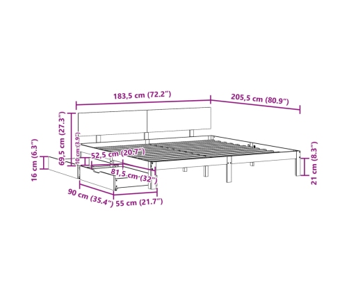 Estructura de cama con cajones madera maciza de pino 180x200 cm