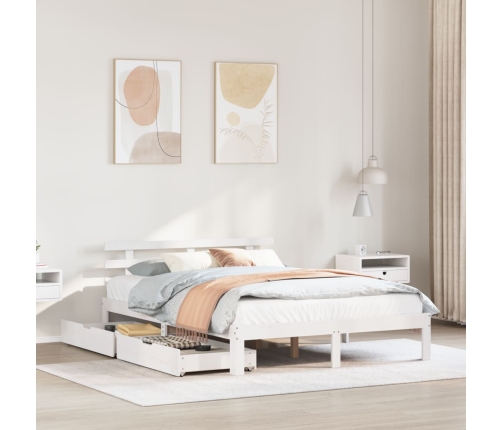 Estructura de cama con cajones madera de pino blanca 135x190 cm