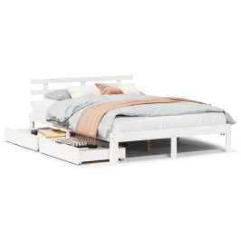 Estructura de cama con cajones madera de pino blanca 140x200 cm