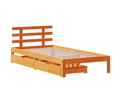 Estructura cama con cajones madera maciza pino marrón 90x190 cm