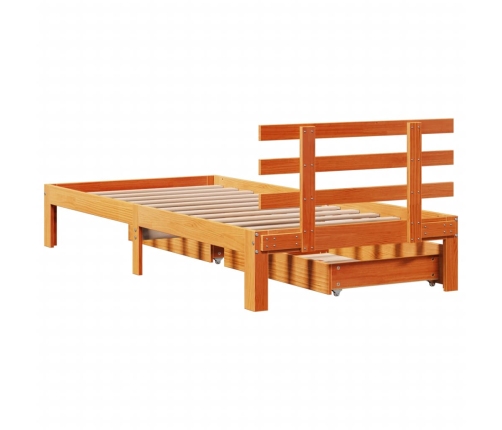 Estructura cama con cajones madera maciza pino marrón 90x190 cm