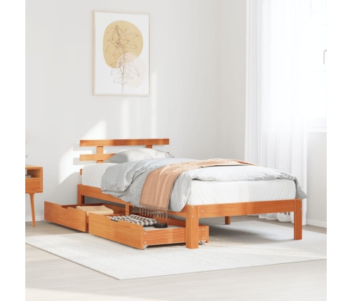 Estructura cama con cajones madera maciza pino marrón 90x190 cm