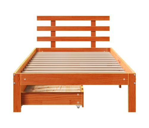 Estructura cama con cajones madera maciza pino marrón 90x200 cm