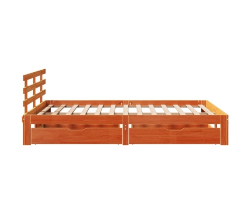 Estructura cama con cajones madera pino marrón cera 120x200 cm