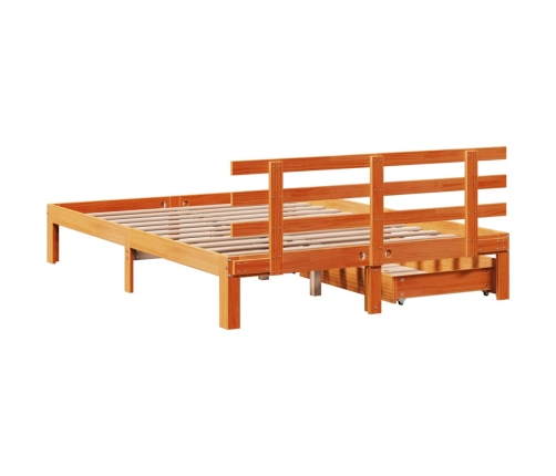 Estructura cama con cajones madera pino marrón cera 120x200 cm