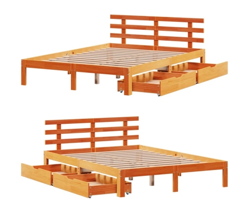 Estructura cama con cajones madera pino marrón cera 120x200 cm