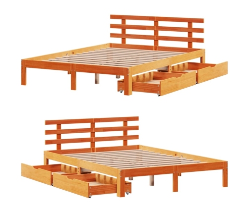 Estructura cama con cajones madera pino marrón cera 140x200 cm