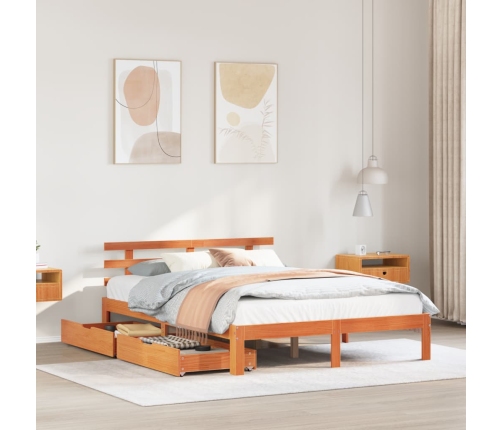 Estructura cama con cajones madera pino marrón cera 140x200 cm