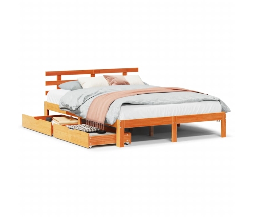 Estructura cama con cajones madera pino marrón cera 150x200 cm