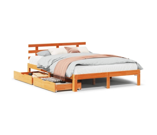 Estructura cama con cajones madera pino marrón cera 160x200 cm