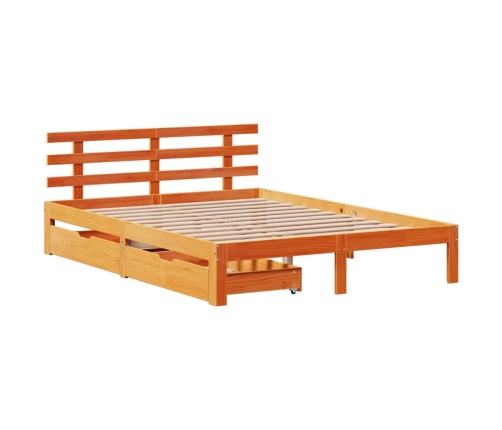 Estructura cama con cajones madera pino marrón cera 160x200 cm