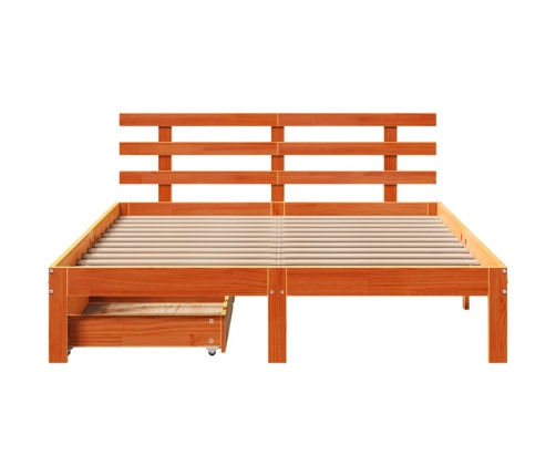 Estructura cama con cajones madera pino marrón cera 160x200 cm