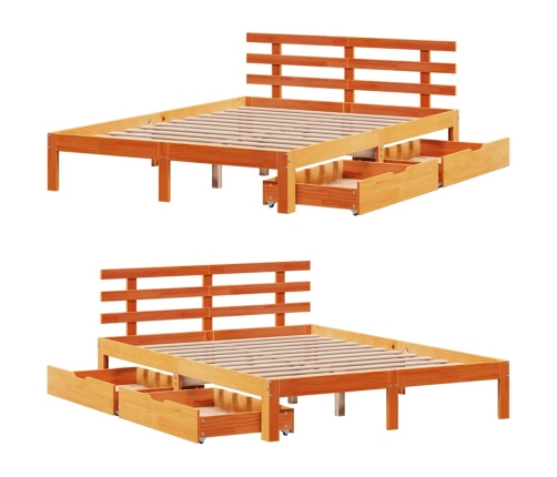 Estructura cama con cajones madera pino marrón cera 160x200 cm
