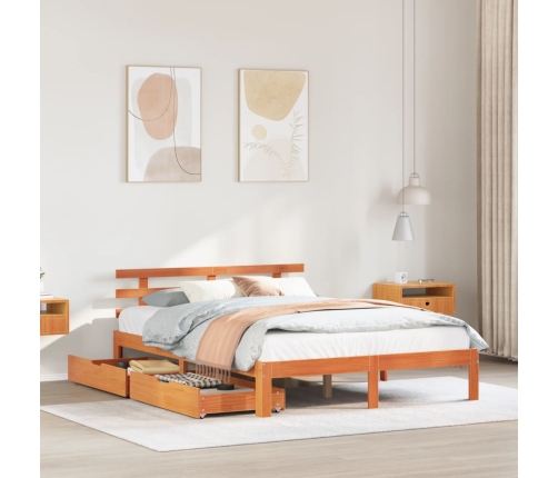 Estructura cama con cajones madera pino marrón cera 160x200 cm
