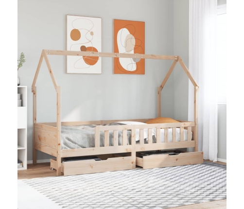 Estructura de cama infantil con cajones madera pino 90x190 cm