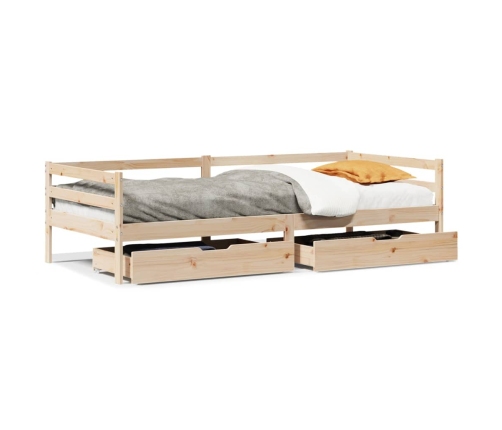 Sofá cama con cajones madera maciza de pino 90x200 cm