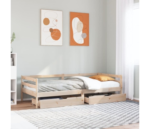 Sofá cama con cajones madera maciza de pino 90x200 cm