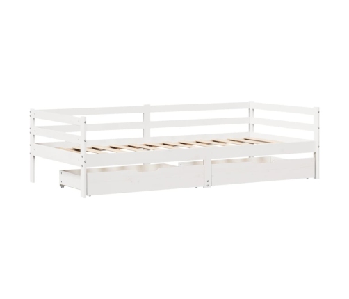 Sofá cama con cajones madera maciza de pino blanco 90x200 cm