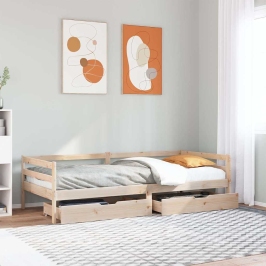 Sofá cama con cajones madera maciza de pino 80x200 cm