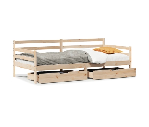 Sofá cama con cajones madera maciza de pino 90x200 cm