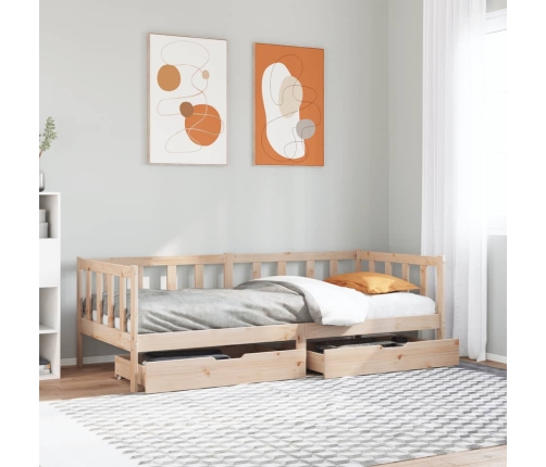 Sofá cama con cajones madera maciza de pino 90x200 cm